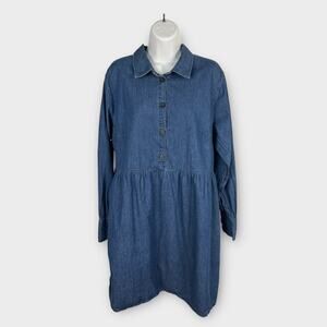 Nine West Denim Shirt Dress Long Sleeve Pockets Prairie XL